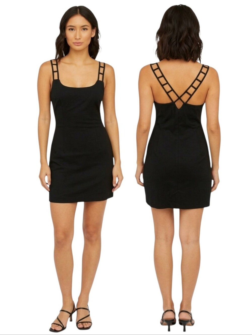 Andrea Polizzi for Rex Lester Black Linen Strappy Cutout Crisscross Mini Dress